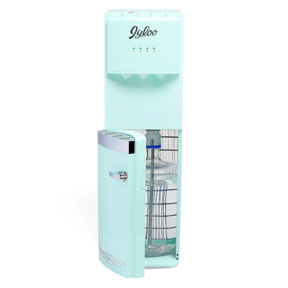 Igloo Retro Bottom Load Dispenser front view showing compact, space-saving bottom-loading design.