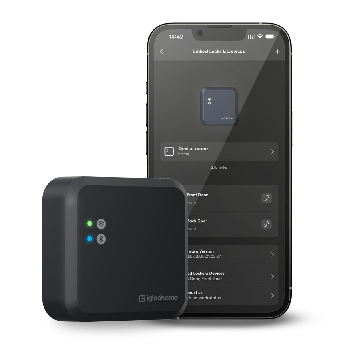 Igloohome WiFi Bridge setup close-up near a smart lock for easy remote access.