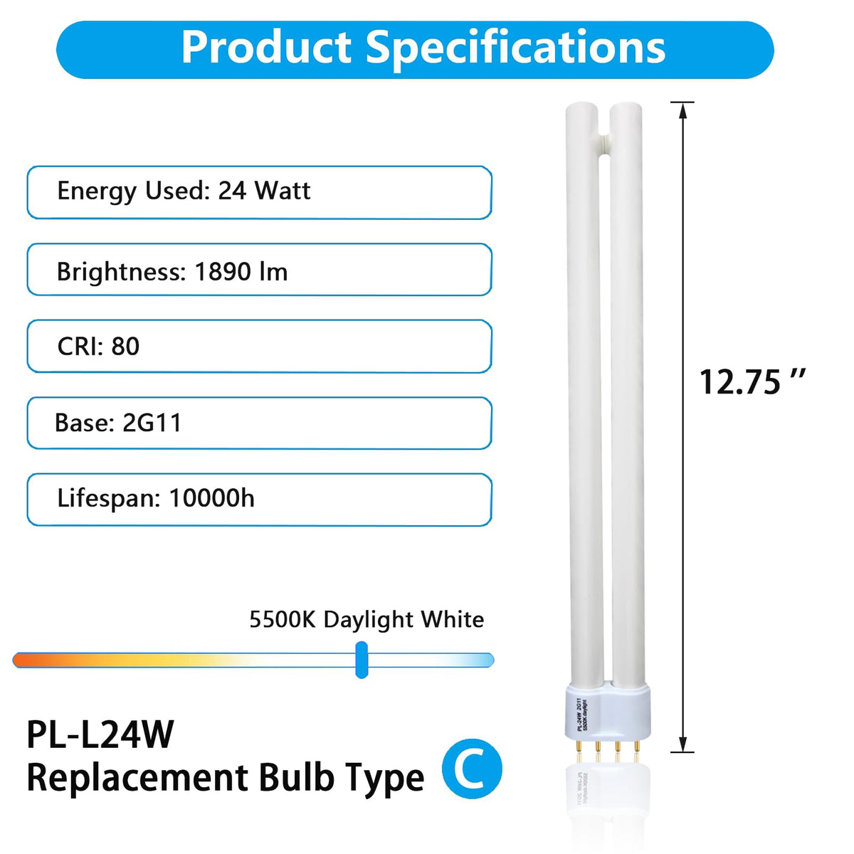 Ignixlite 24W PL24-C side view, easy 2G11 base installation.
