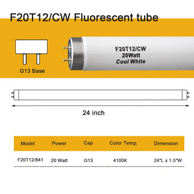Ignixlite F20T12 CW 24-inch bulbs with G13 base for easy replacement.