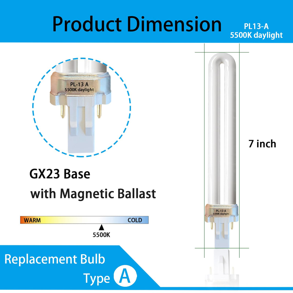 Ignixlite PL13-A-FFP bulb base GX23; direct replacement for vintage OttLite.