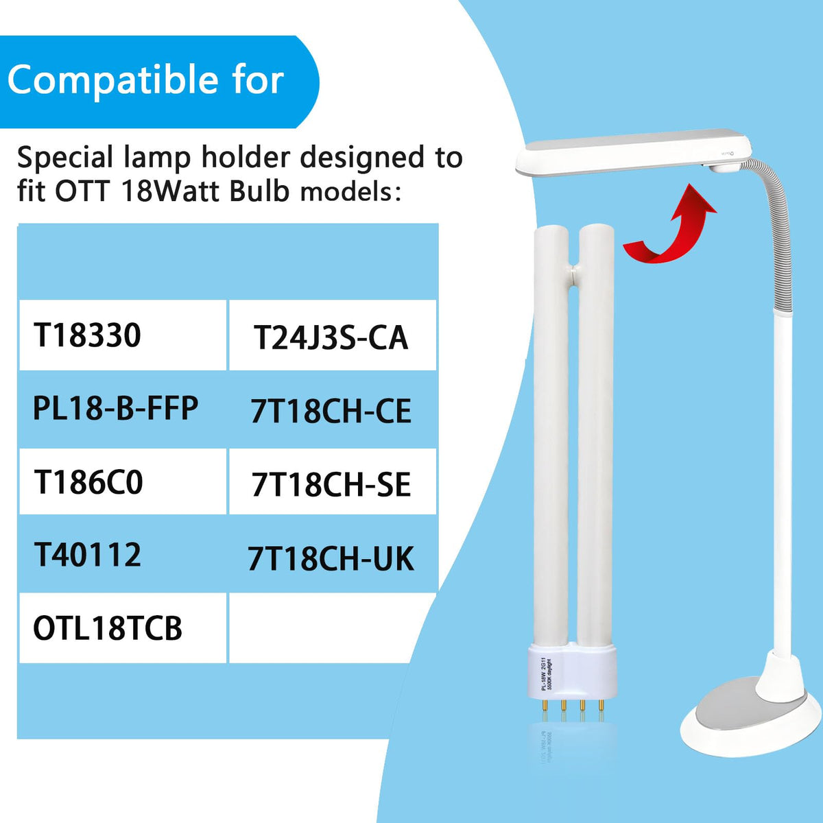 Ignixlite PL18-B 9-inch length fits OttLite fixtures for easy replacement.