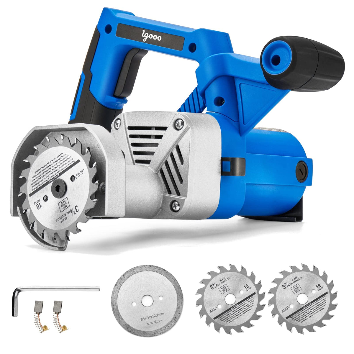 igooo Toe Kick Saw EKS85 with diamond blade cutting tiles for floors and edges