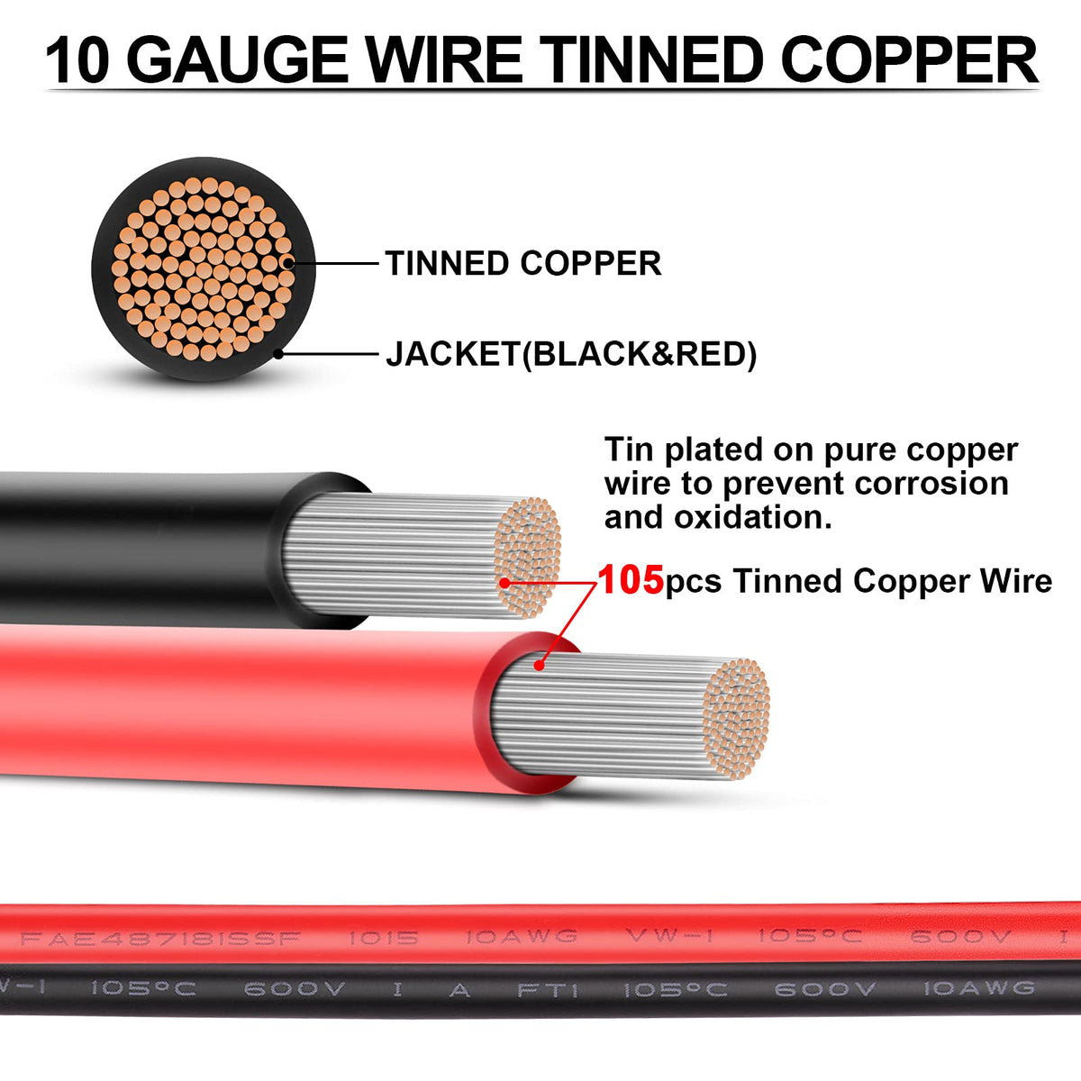 iGreely 10 AWG black tinned copper wire for marine and automotive projects.