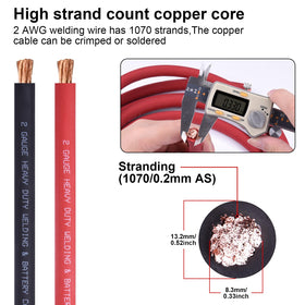 iGreely 2 AWG black welding cable 10 ft for durable power routing