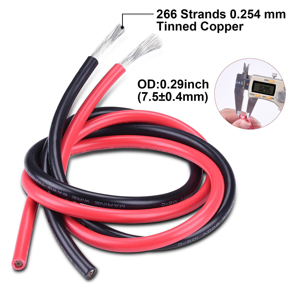 iGreely 6 gauge red 10ft wire close-up emphasizes tinned copper for reliable conductivity
