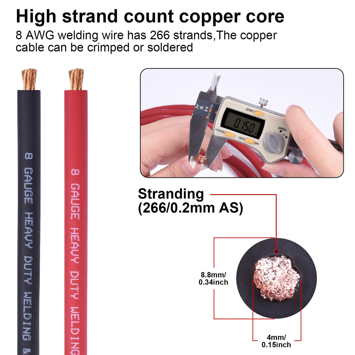 iGreely 8 AWG black welding cable, 10 ft, durable outdoor power lead.