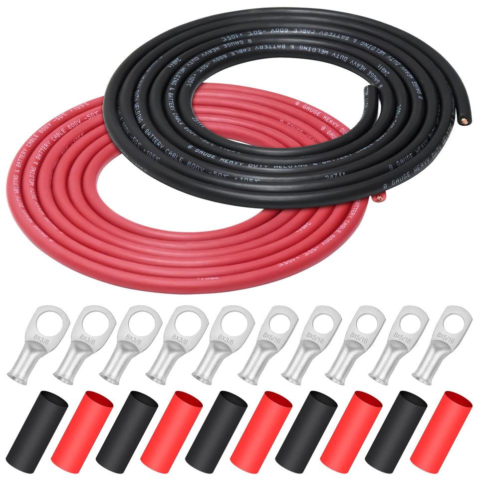 iGreely 8 AWG red welding cable, 10 ft, ideal for solar and RV connections.