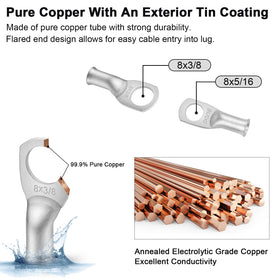 iGreely copper cable lugs 5/16in, for secure crimp or solder connections.
