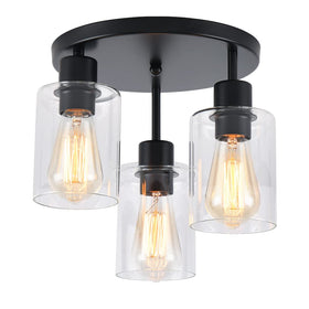 IHENGYANLT 3-Light industrial farmhouse ceiling light front view for inviting entry spaces.