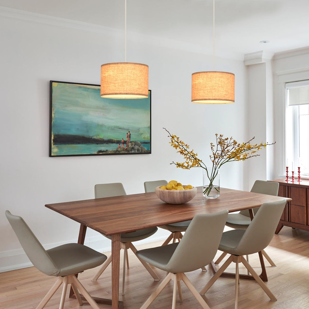 IHENGYANLT beige linen shade creates warm, cozy ambience
