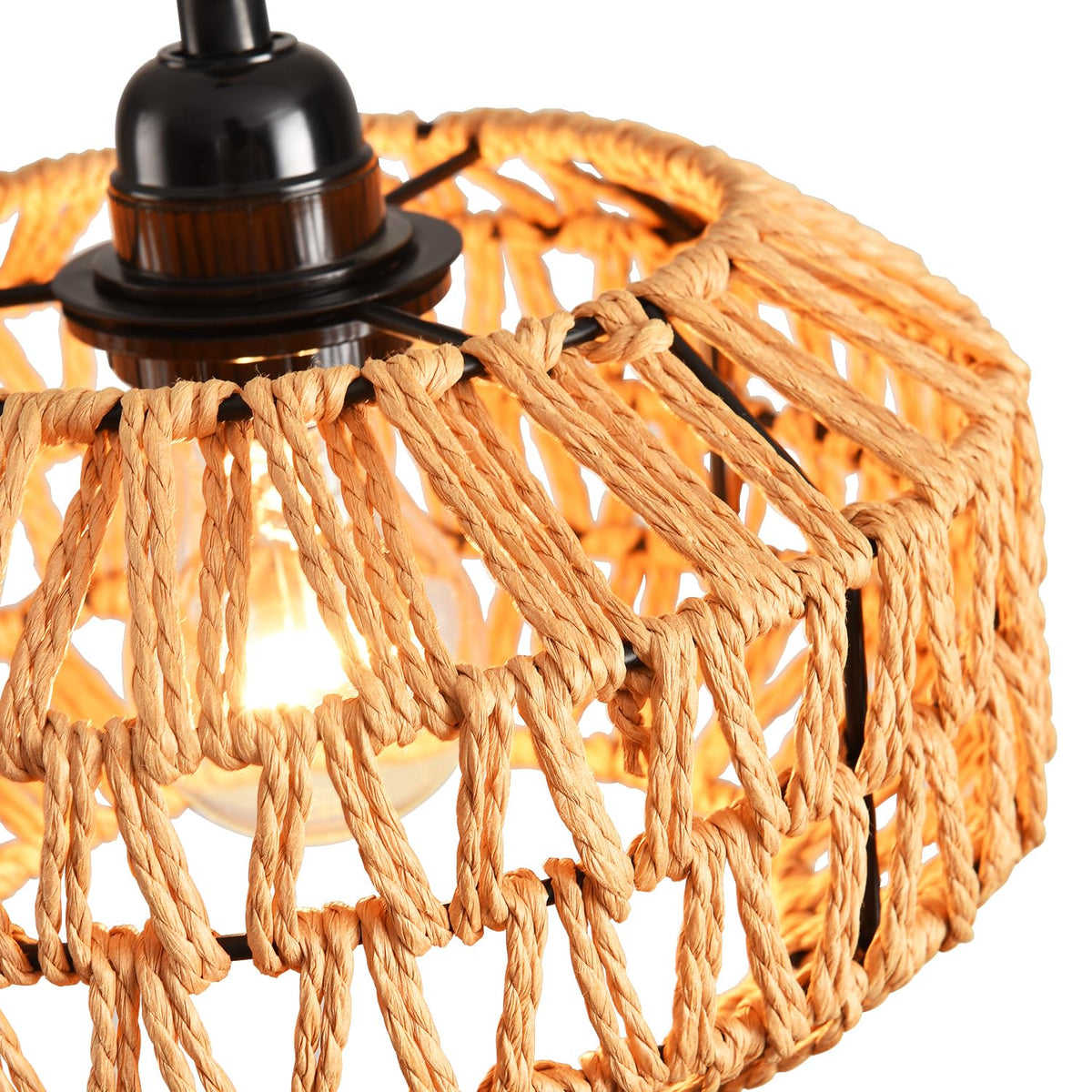 IHENGYANLT handmade rattan lamp with braided rope adds rustic charm.