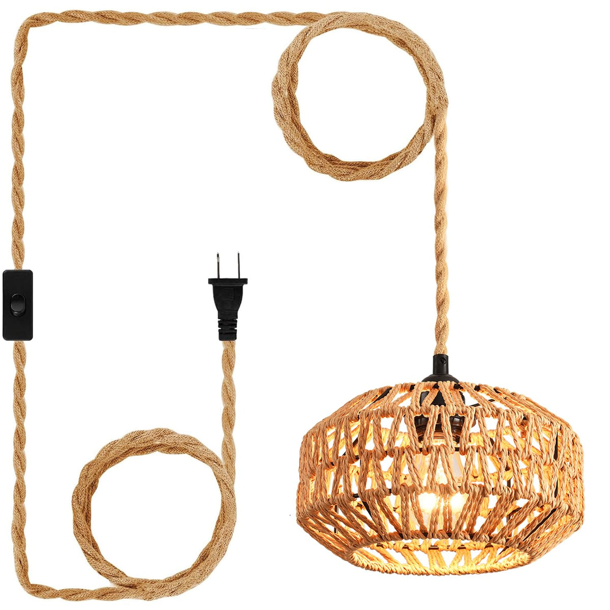 IHENGYANLT plug-in pendant light with rattan shade for warm hallway ambiance.