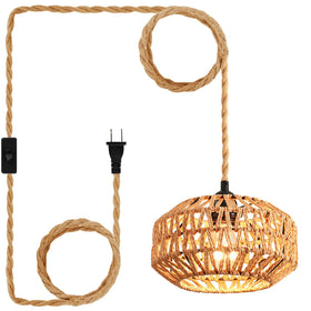 IHENGYANLT plug-in pendant light with rattan shade for warm hallway ambiance.