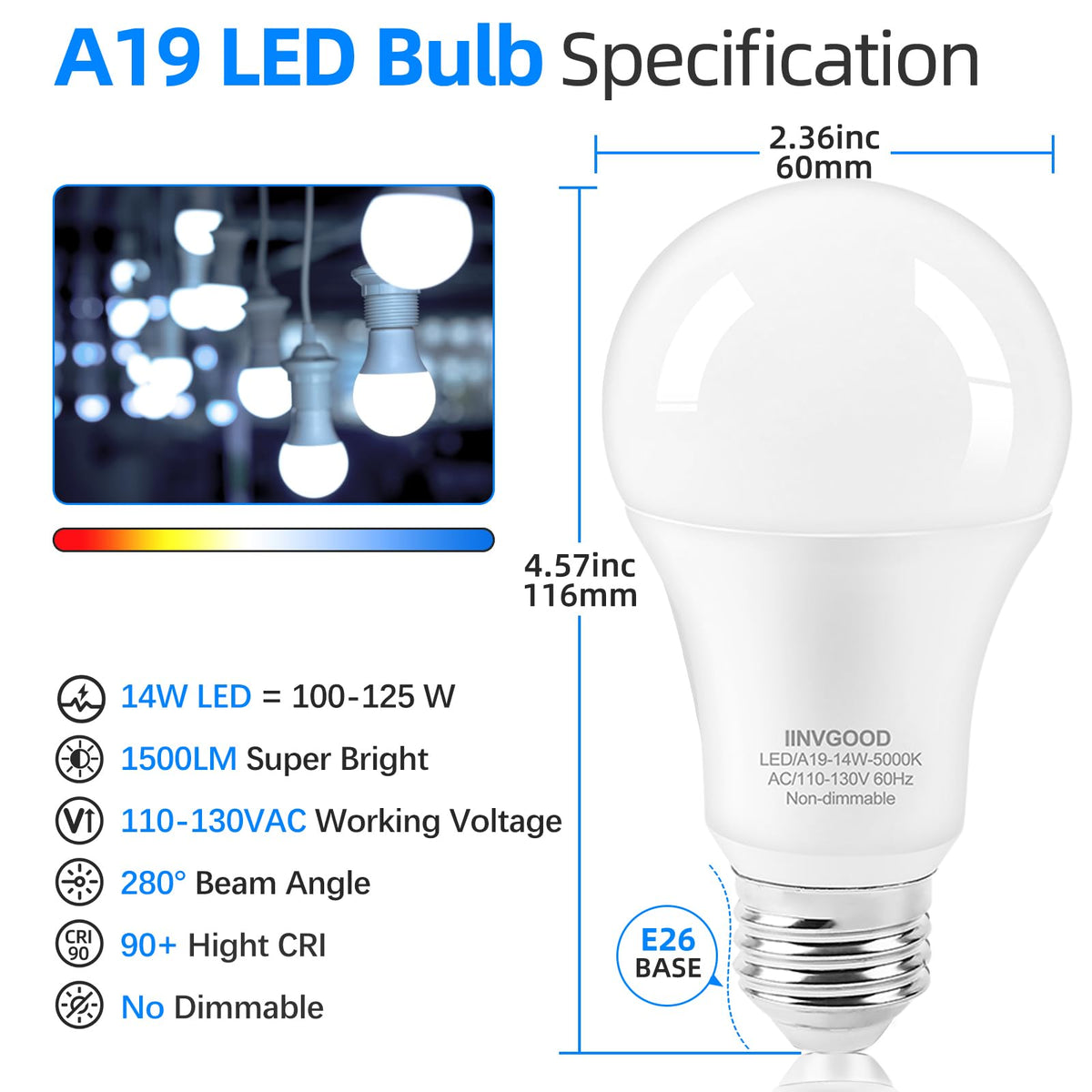 IINVGOOD 5000K daylight LED for crisp visibility in work or study.