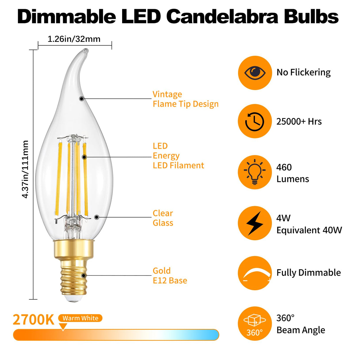 IINVGOOD E12 base LED candle bulbs for easy chandelier upgrades and wide fixture compatibility