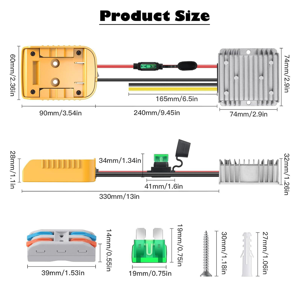IIXWUQ dewalt battery connected to converter powering 12V devices.