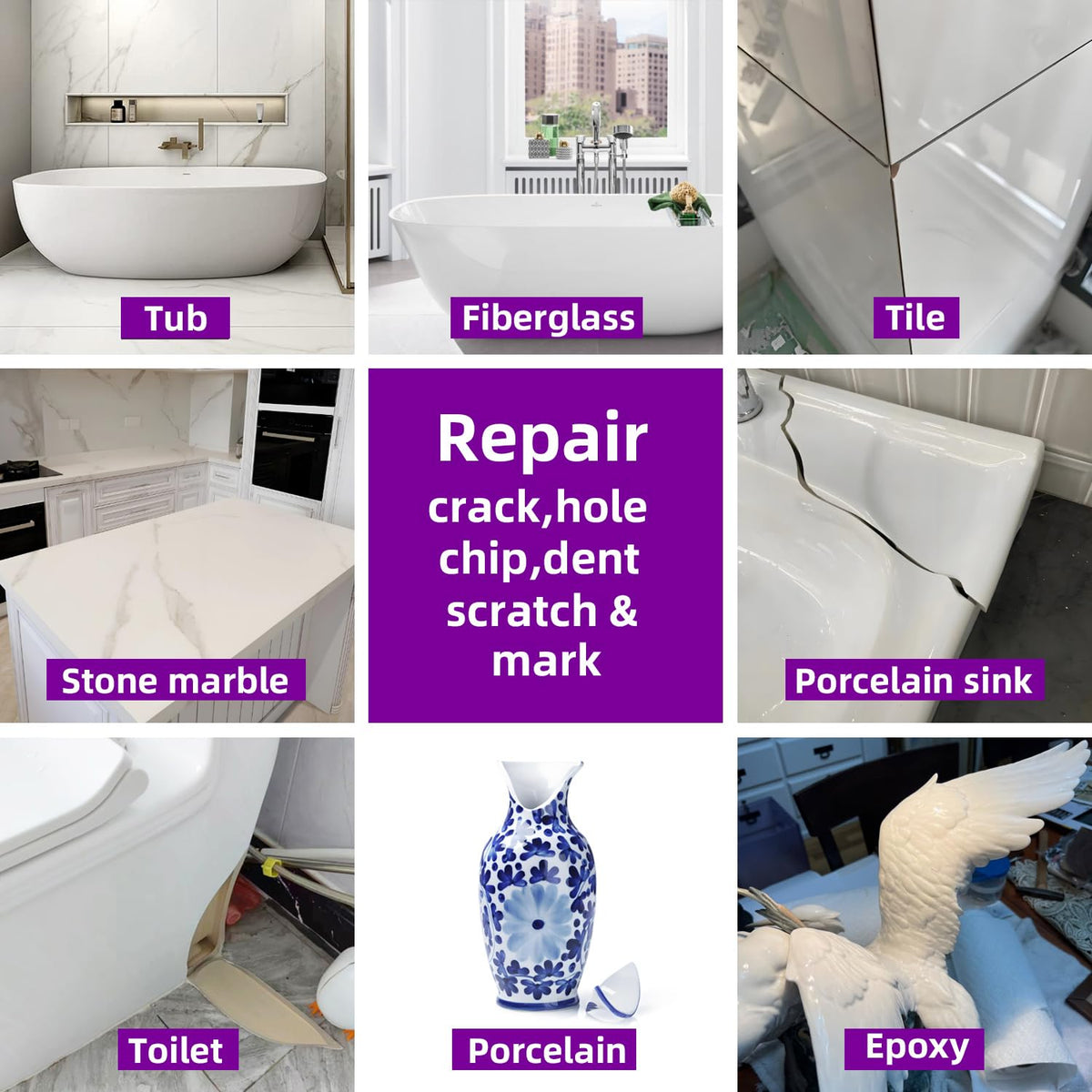 IJSTGU Tub Repair Kit White applying paste to chip or crack on bathtubs.