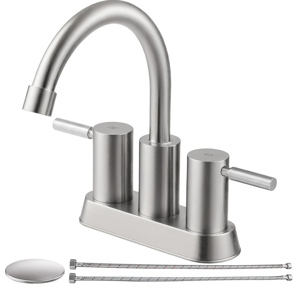 IKEBANA brushed nickel bathroom faucet with 360° swivel spout for full sink access