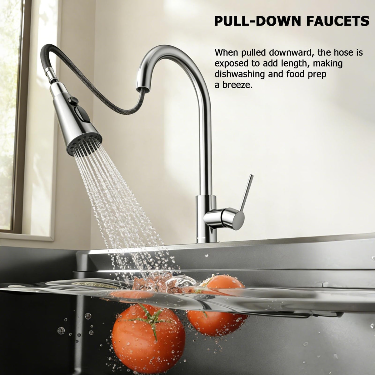 IKEBANA 360-degree high-arc spout supports full sink coverage.