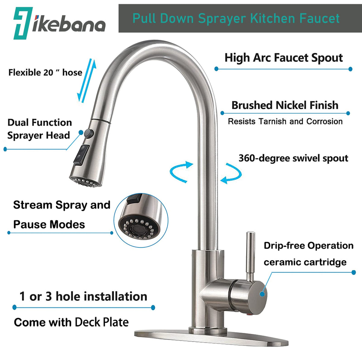 IKEBANA ceramic cartridge ensures drip-free performance and long-lasting reliability.