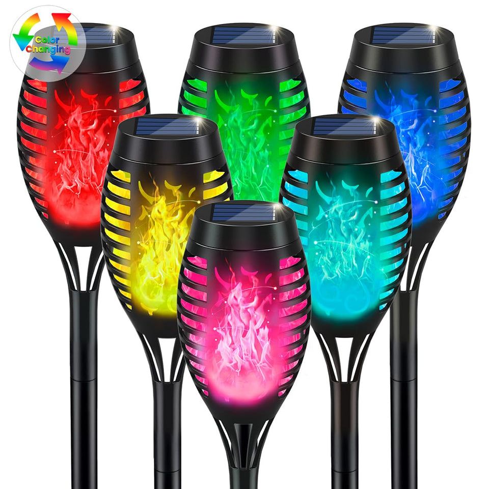 IkeeRuic Christmas torch light with flickering multicolor flames for outdoor décor, perfect for walkway ambiance.