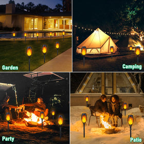 IkeeRuic solar flame torch lights create cozy patio lighting without wires