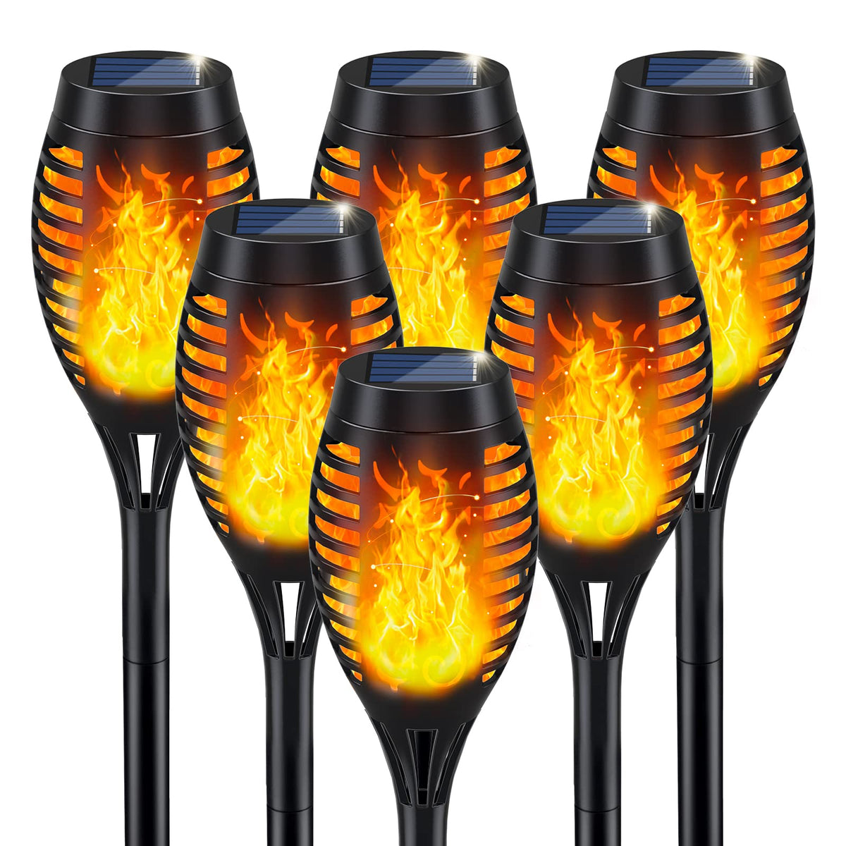 IkeeRuic solar torch light with flame effect lighting an outdoor path