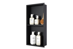 IKITRAEE no-tile-needed shower niche installed in a bathroom for compact storage.