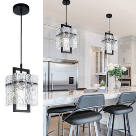 IKK black crystal pendant with water ripple glass, ideal for enhancing kitchen island ambiance