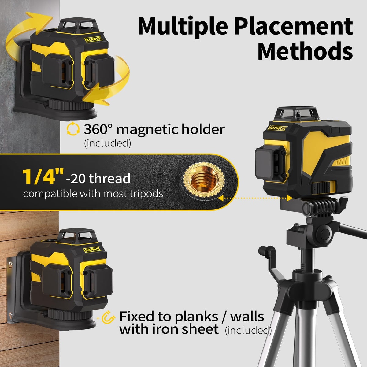 IKOVWUK laser level self leveling mode automatically aligns within a few degrees