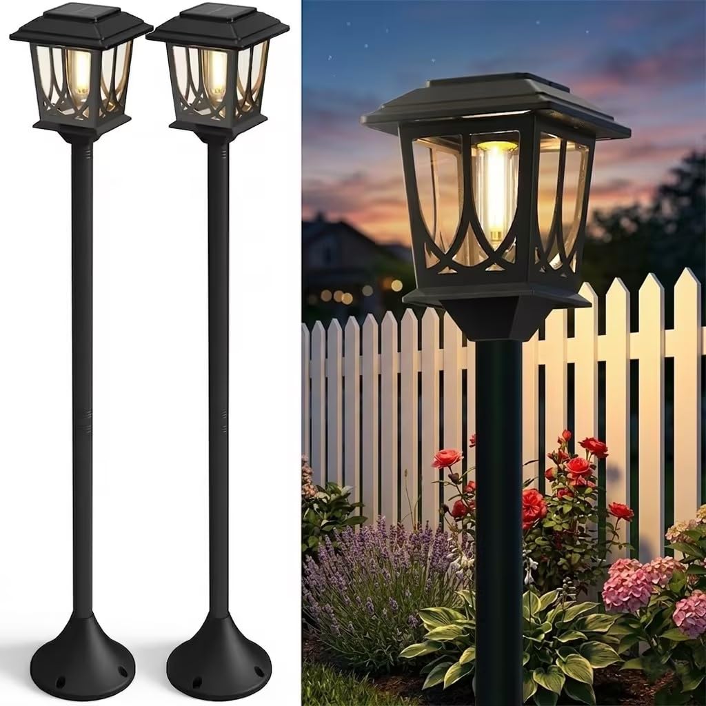 ILANCK 2-pack solar lamp post lights lighting outdoor paths at dusk