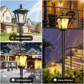 ILANCK 64-inch solar lamp post at night provides warm pathway lighting