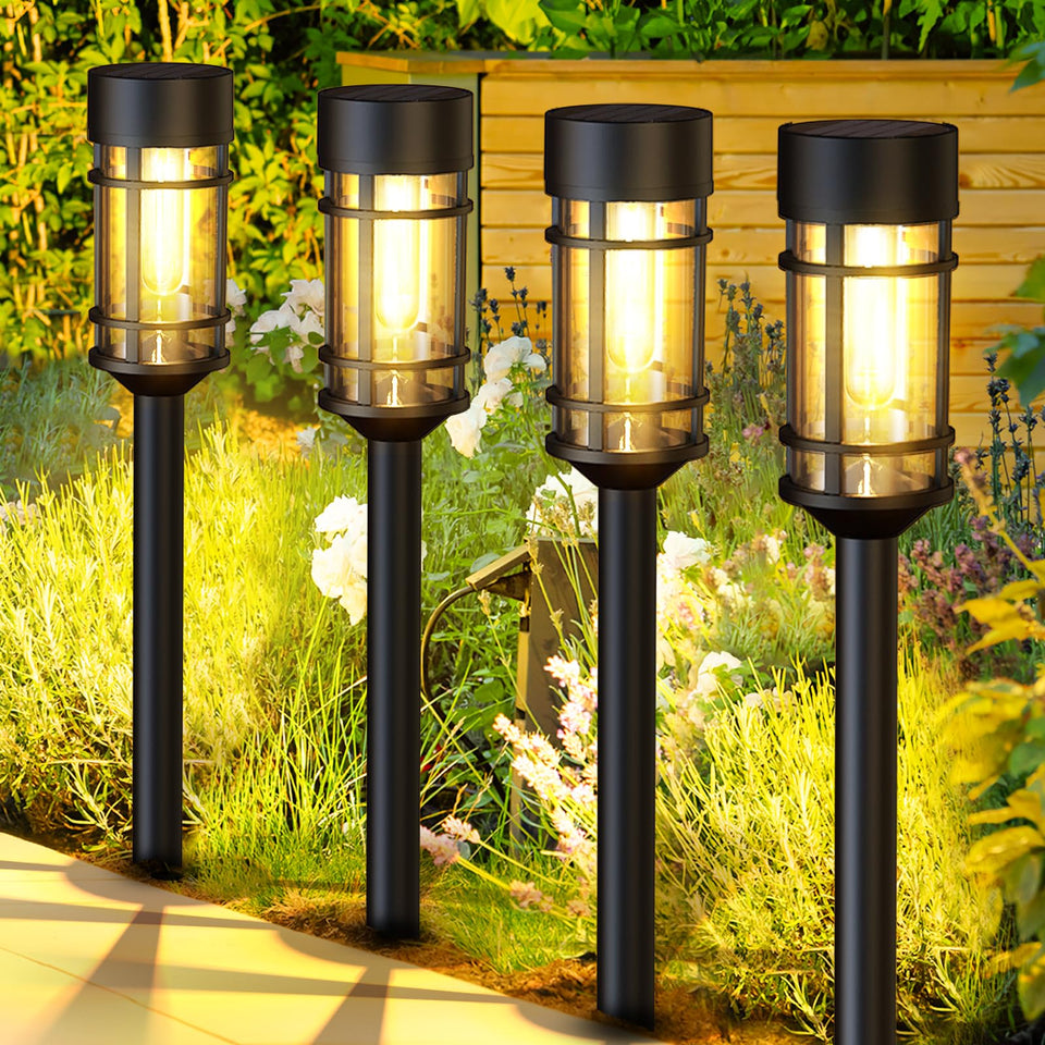 ILANCK outdoor 8-pack solar lights along a path with warm glow for safer nights