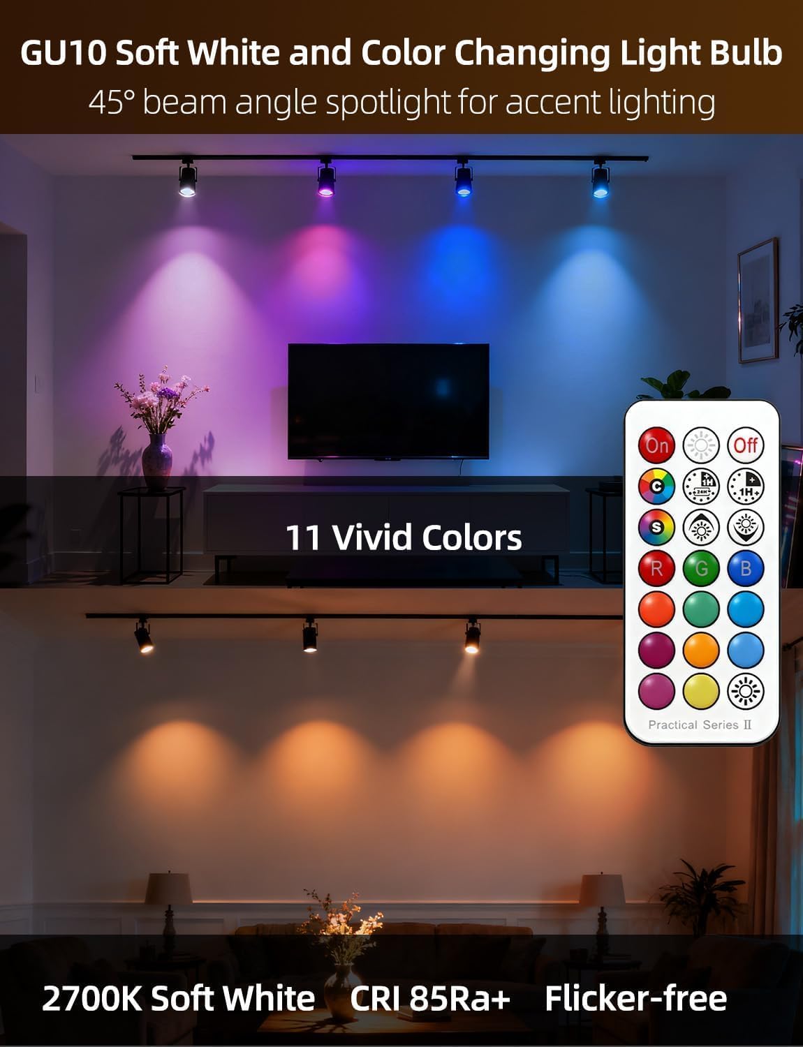 Remote control for ILC GU10 bulbs allows quick color and brightness changes