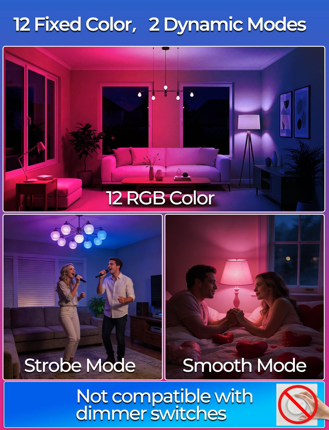 ILC RGB LED bulb emits 5700K daylight white for clear task lighting.