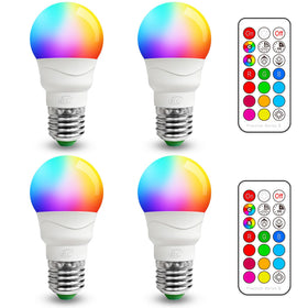 ILC RGB LED light bulb with remote control for quick color changes.