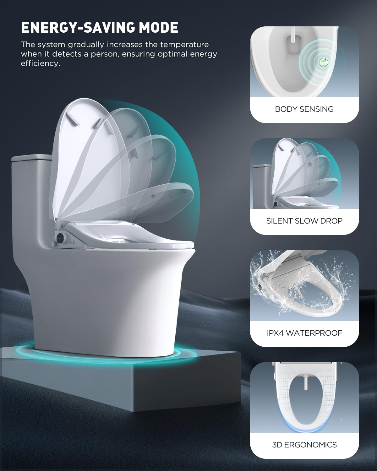 iliD bidet seat ergonomic design contours to the body for comfort.