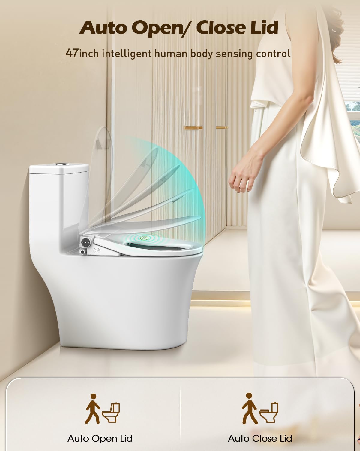 iliD Smart Max bidet seat closed lid demonstrates auto open/close with radar sensing