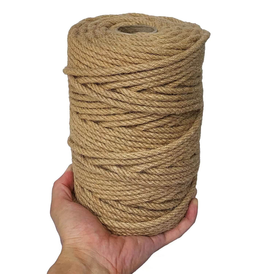 ILIKEEC 328-foot brown jute rope with thick 4-ply braid for sturdy crafts.