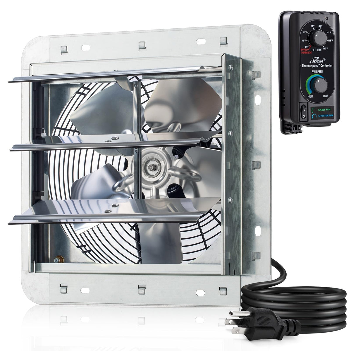 iLiving 10-inch wall mounted shutter exhaust fan front view showing airflow and mounting