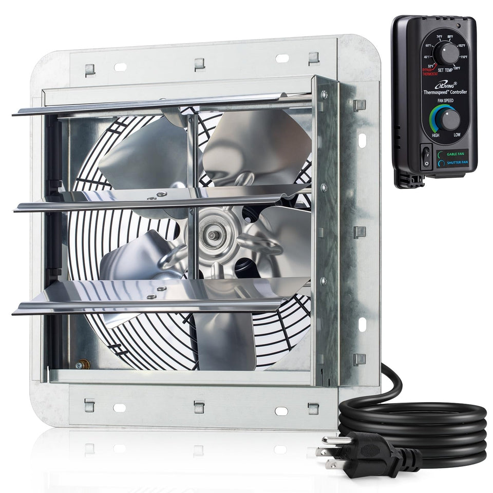 iLiving 10-inch wall mounted shutter exhaust fan front view showing airflow and mounting