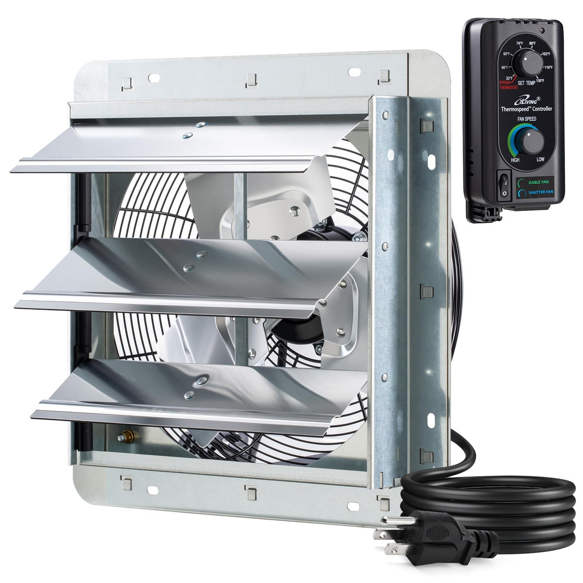 iLiving 12-inch wall-mounted shutter exhaust fan with automatic shutters for efficient air removal.