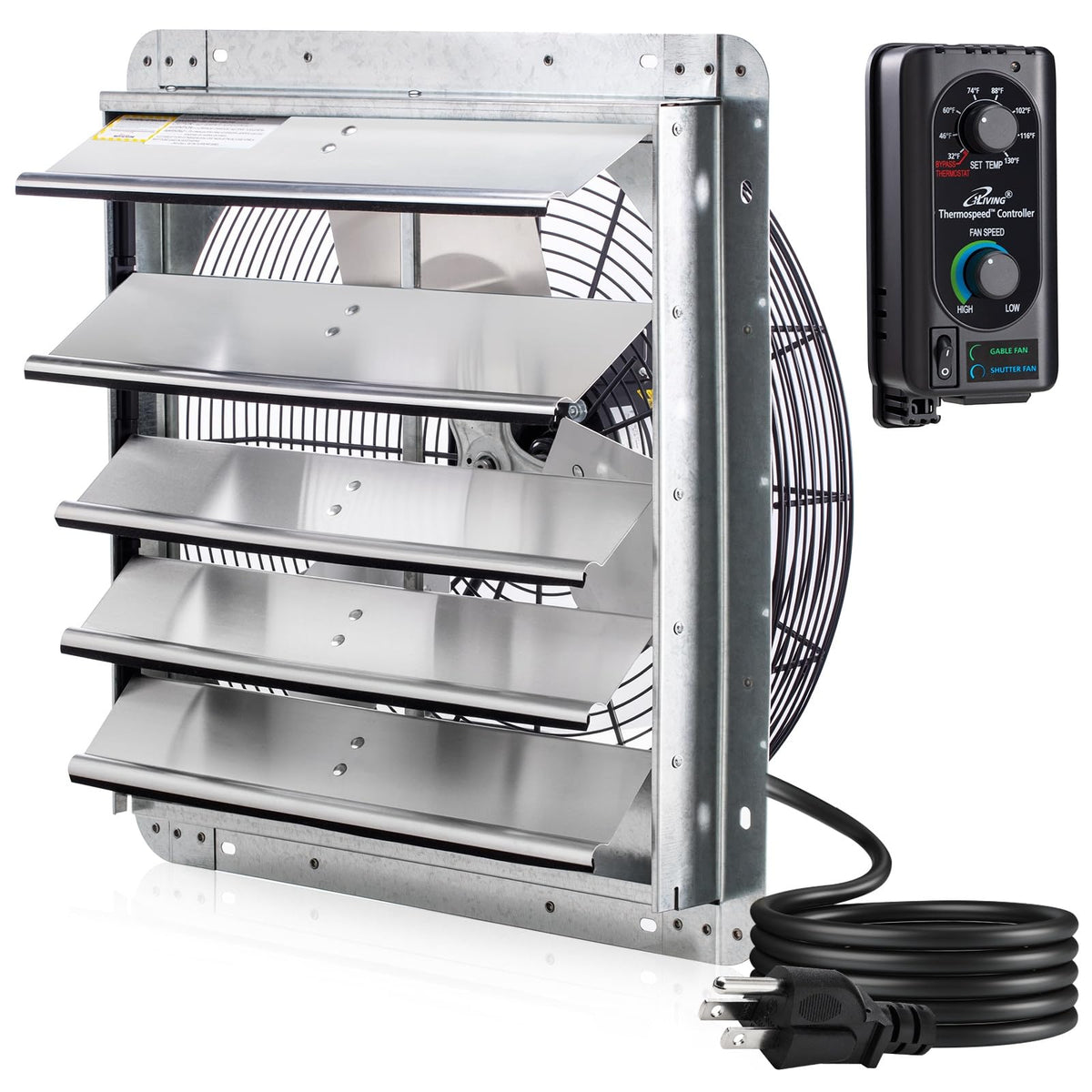 iLiving 18in wall mounted shutter exhaust fan front view for strong air movement.