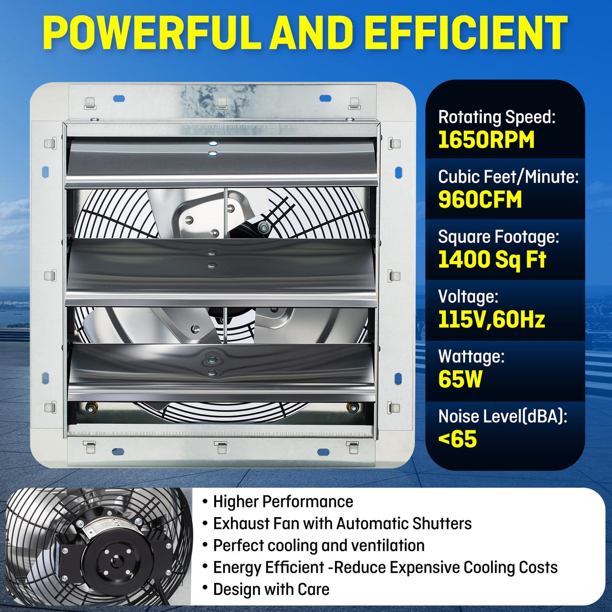 iLiving aluminum blades and shutter system for durable, high-volume ventilation.