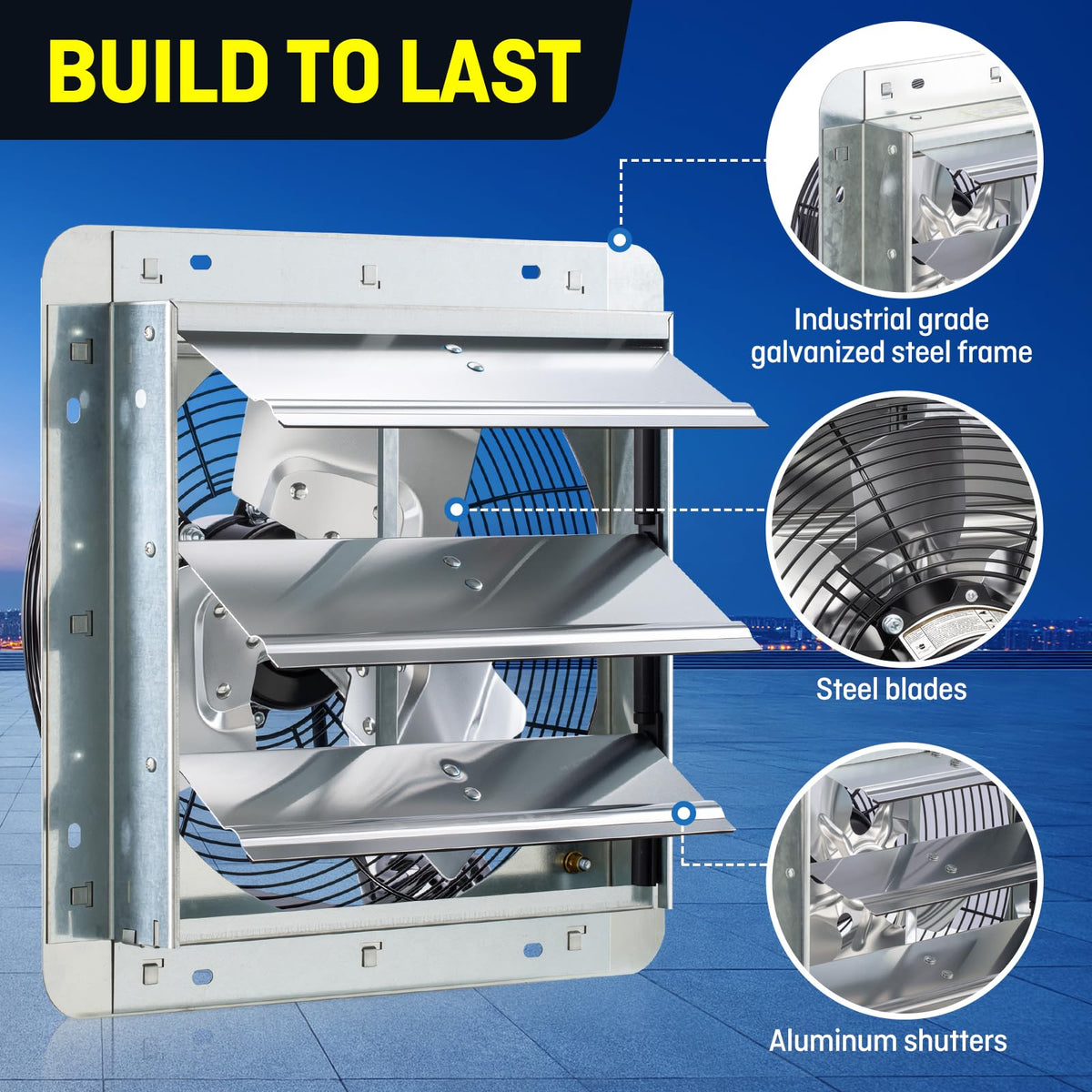iLiving galvanized steel frame and aluminum shutters for long-lasting industrial use.