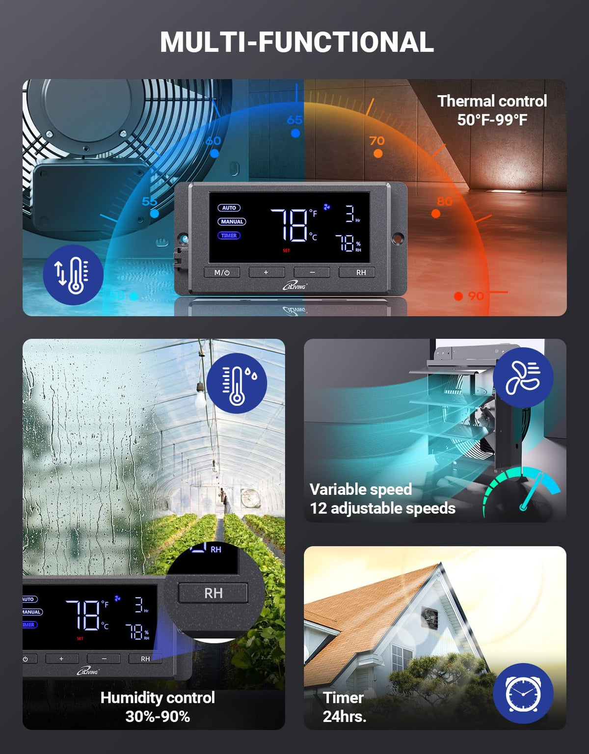 iLiving temperature-humidity smart controller for adaptive airflow management.
