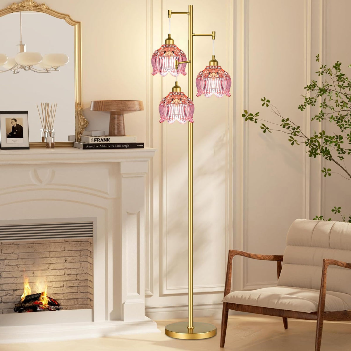 ILLMTW brass base standing lamp includes three LED bulbs for immediate use