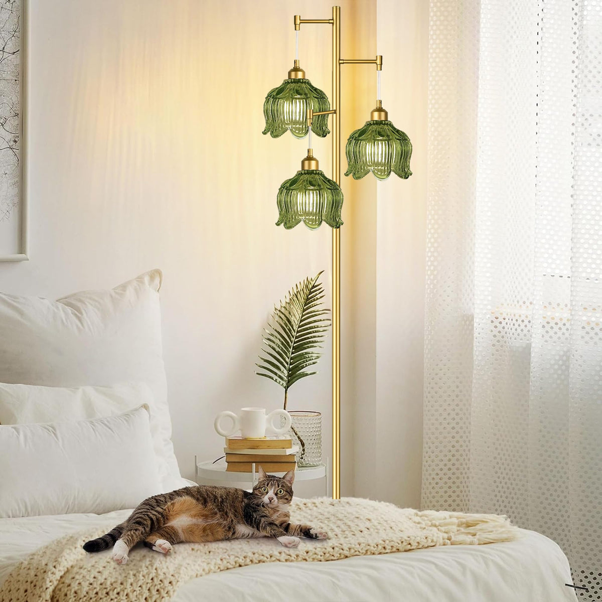 ILLMTW brass tree floor lamp stand adds vintage charm to bedrooms.