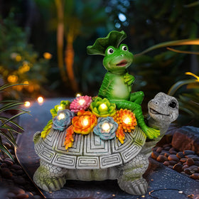 ILLUMINEW solar garden turtle statue glows at night for curb appeal